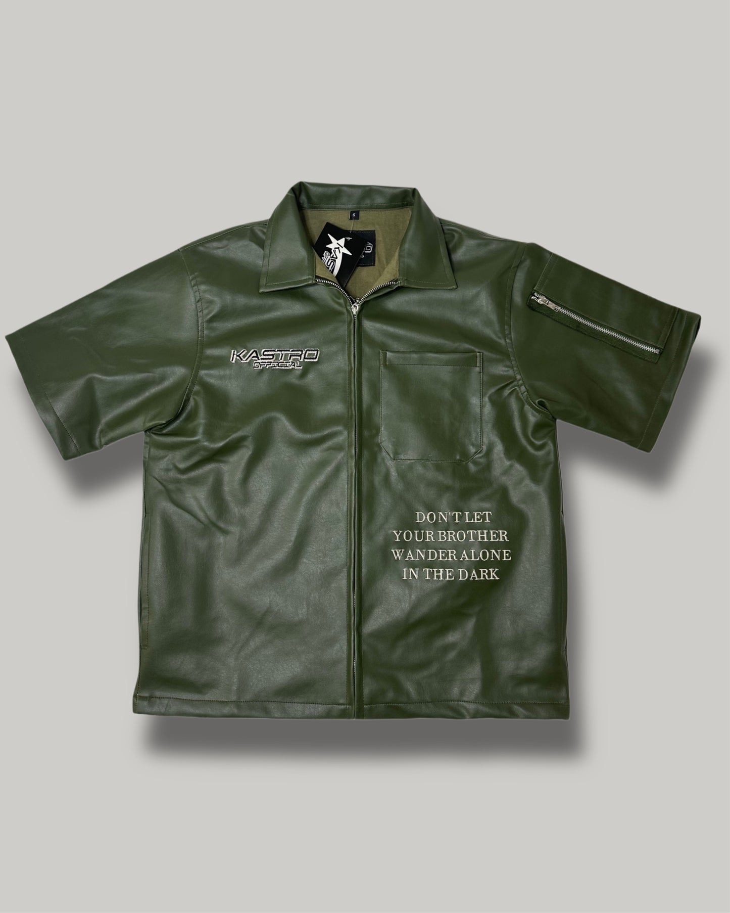 Statement leather shirt (Olive)