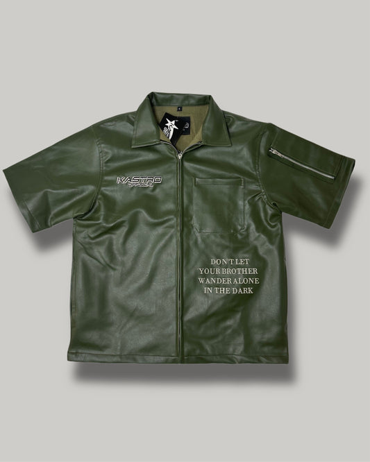 Statement leather shirt (Olive)