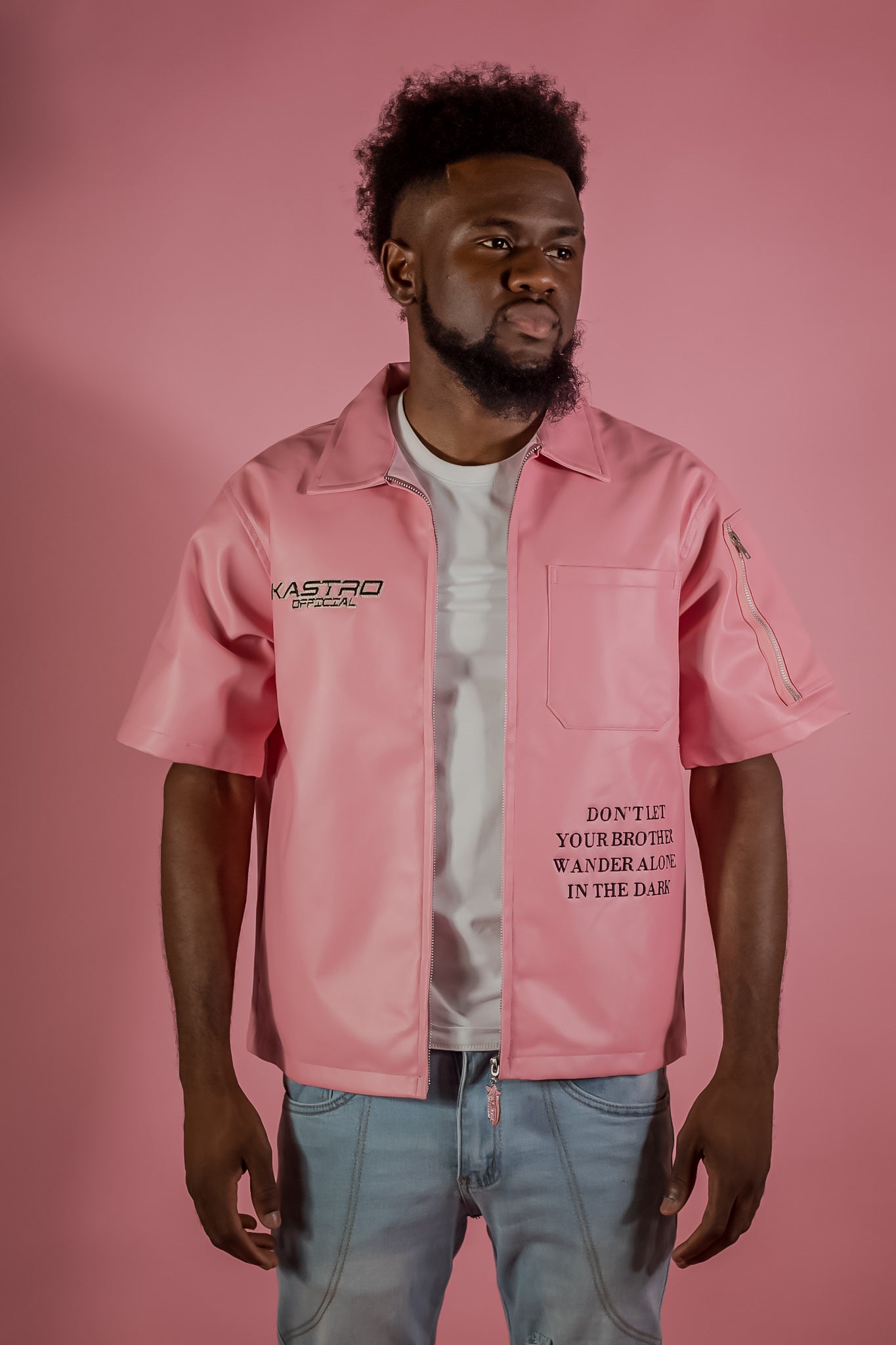 Statement leather shirt (Pink)